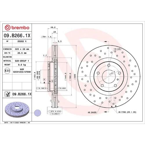 Brzdový kotúč BREMBO 09.B266.1X