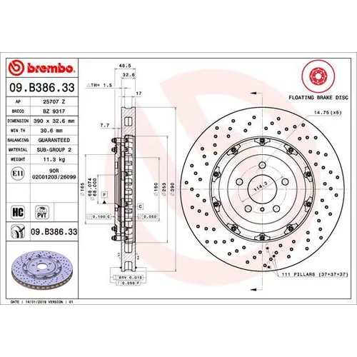 Brzdový kotúč BREMBO 09.B386.33