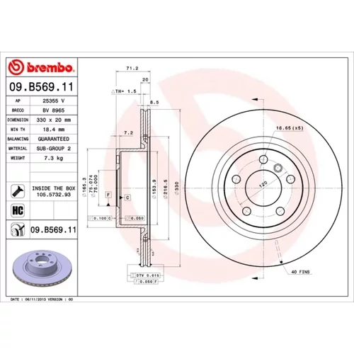 Brzdový kotúč BREMBO 09.B569.11