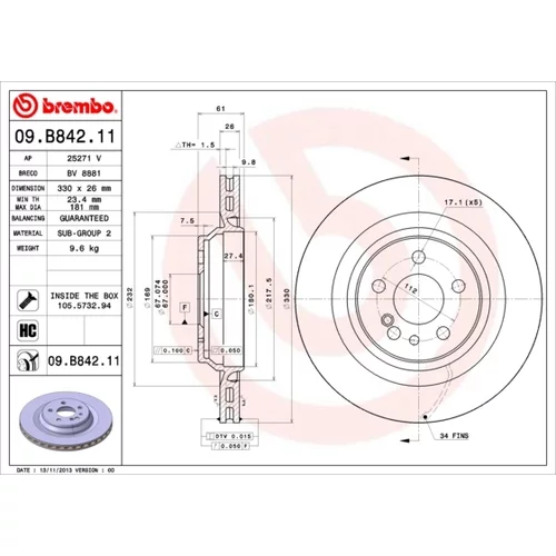 Brzdový kotúč BREMBO 09.B842.11