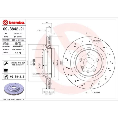 Brzdový kotúč BREMBO 09.B842.21