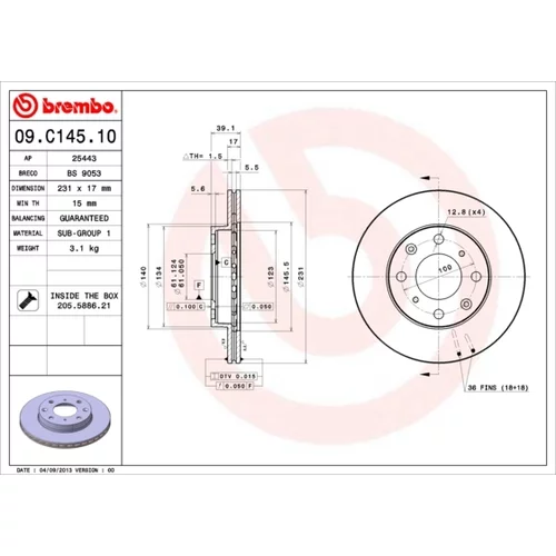 Brzdový kotúč BREMBO 09.C145.10