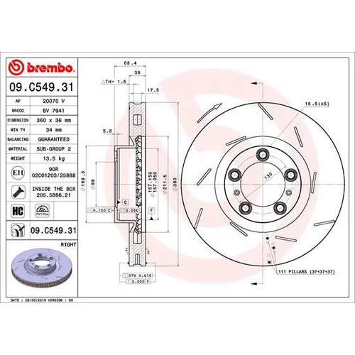 Brzdový kotúč BREMBO 09.C549.31