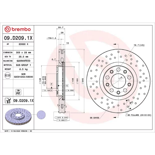 Brzdový kotúč BREMBO 09.D209.1X