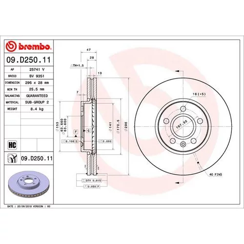 Brzdový kotúč BREMBO 09.D250.11