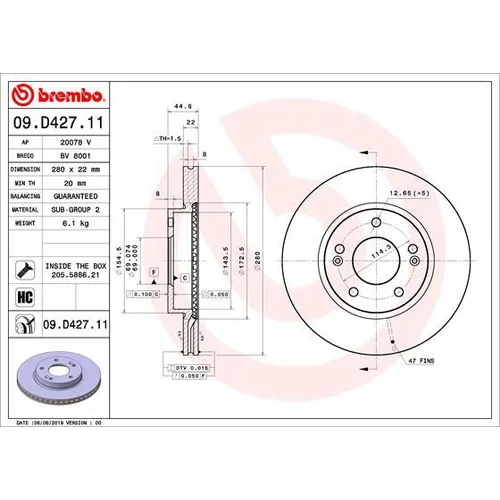 Brzdový kotúč BREMBO 09.D427.11