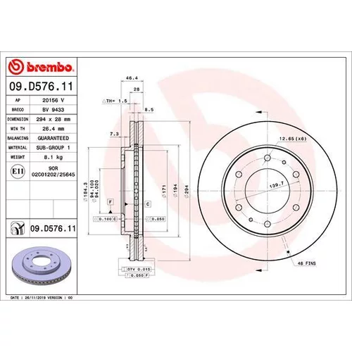 Brzdový kotúč BREMBO 09.D576.11