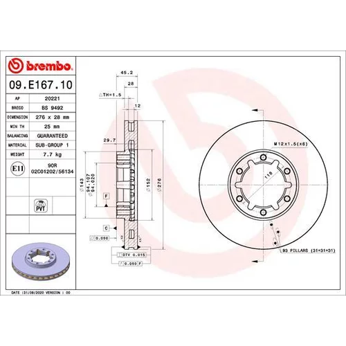 Brzdový kotúč BREMBO 09.E167.10