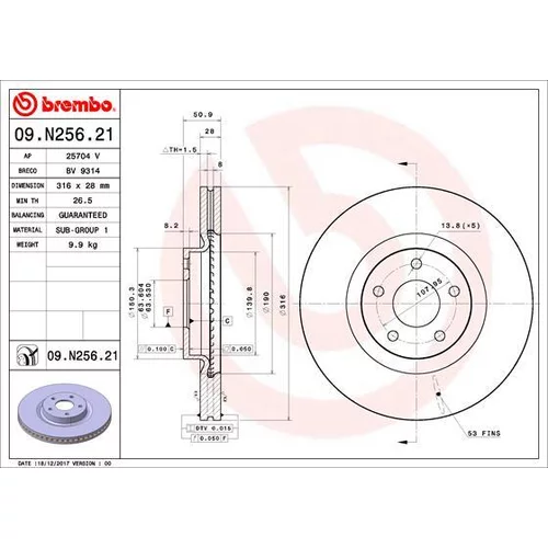 Brzdový kotúč BREMBO 09.N256.21