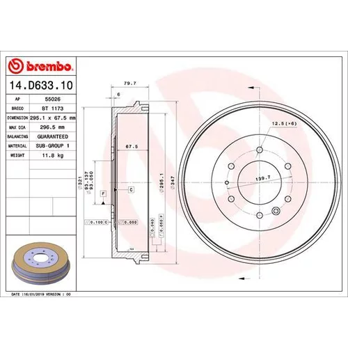 Brzdový bubon BREMBO 14.D633.10