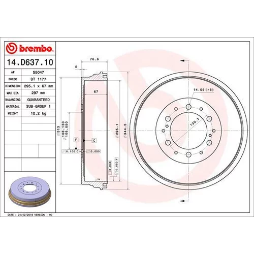 Brzdový bubon BREMBO 14.D637.10