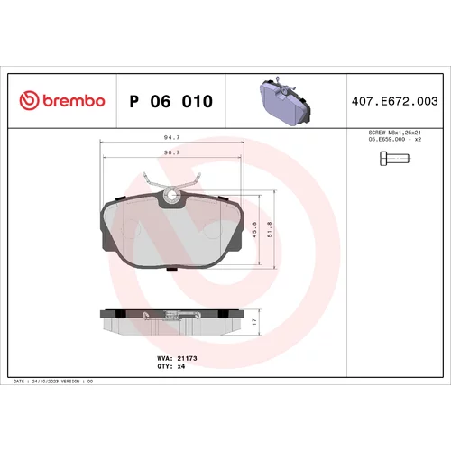 Sada brzdových platničiek kotúčovej brzdy BREMBO P 06 010