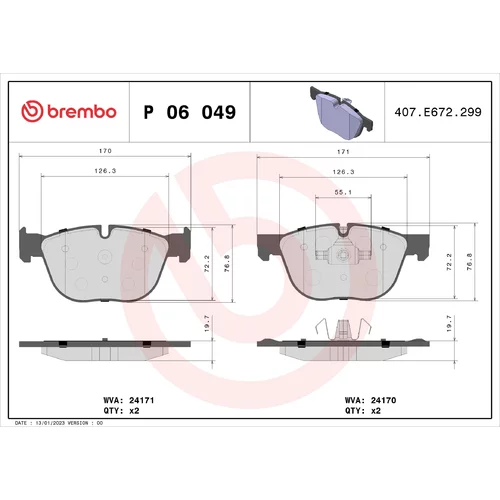 Sada brzdových platničiek kotúčovej brzdy BREMBO P 06 049X