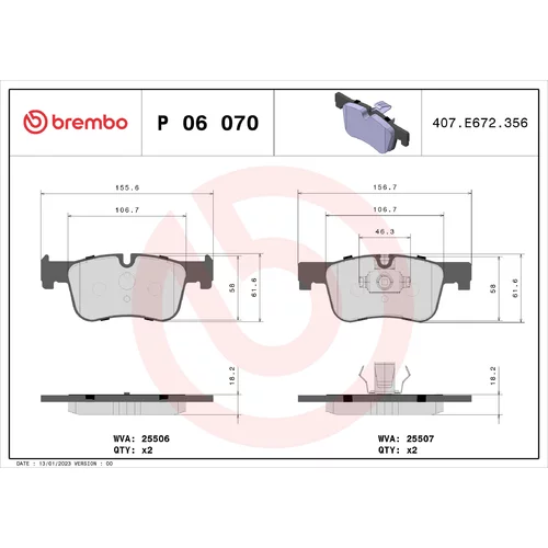 Sada brzdových platničiek kotúčovej brzdy BREMBO P 06 070X