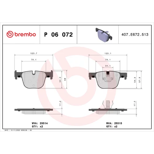 Sada brzdových platničiek kotúčovej brzdy P 06 072 /BREMBO/