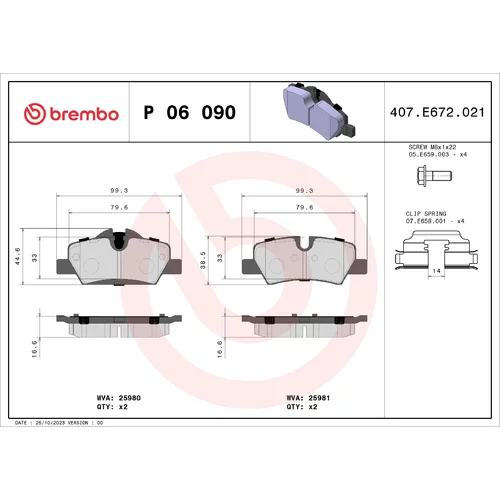 Sada brzdových platničiek kotúčovej brzdy BREMBO P 06 090