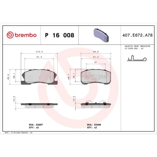 Sada brzdových platničiek kotúčovej brzdy BREMBO P 16 008