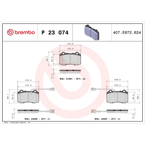 Sada brzdových platničiek kotúčovej brzdy BREMBO P 23 074