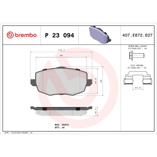 Sada brzdových platničiek kotúčovej brzdy BREMBO P 23 094