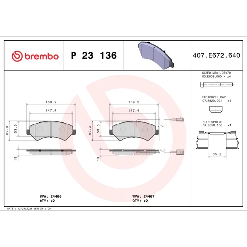 Sada brzdových platničiek kotúčovej brzdy BREMBO P 23 136