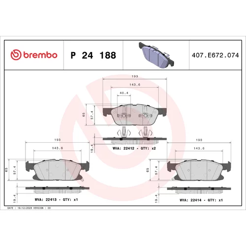 Sada brzdových platničiek kotúčovej brzdy BREMBO P 24 188