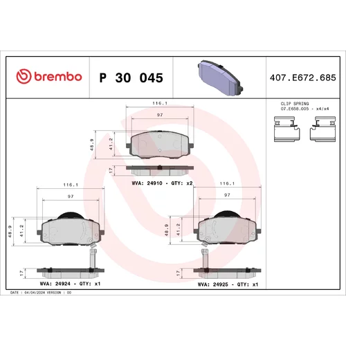 Sada brzdových platničiek kotúčovej brzdy BREMBO P 30 045