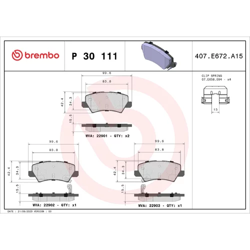 Sada brzdových platničiek kotúčovej brzdy BREMBO P 30 111