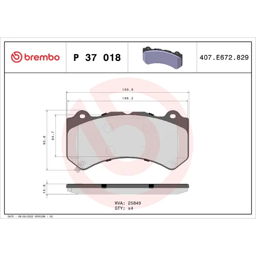 Sada brzdových platničiek kotúčovej brzdy BREMBO P 37 018