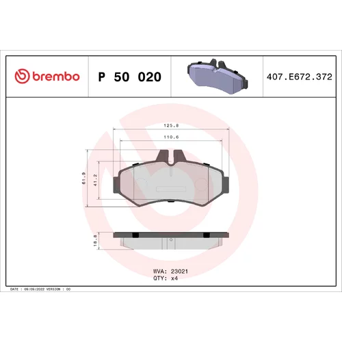 Sada brzdových platničiek kotúčovej brzdy BREMBO P 50 020