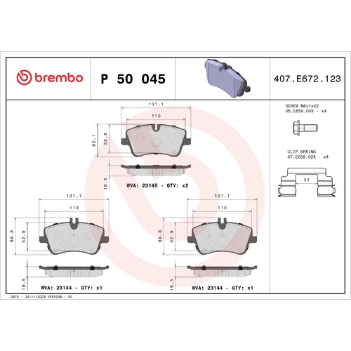 Sada brzdových platničiek kotúčovej brzdy BREMBO P 50 045