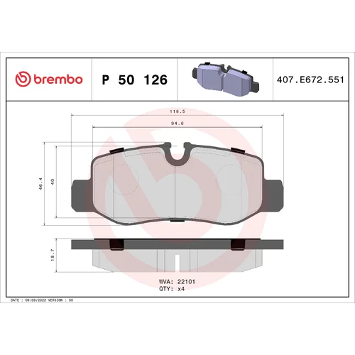 Sada brzdových platničiek kotúčovej brzdy BREMBO P 50 126