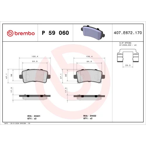 Sada brzdových platničiek kotúčovej brzdy BREMBO P 59 060