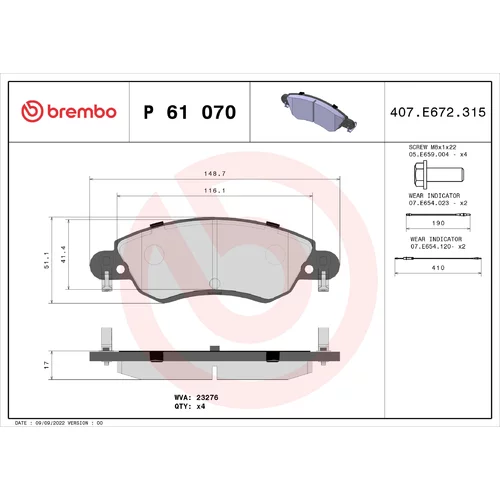 Sada brzdových platničiek kotúčovej brzdy BREMBO P 61 070