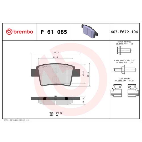 Sada brzdových platničiek kotúčovej brzdy BREMBO P 61 085