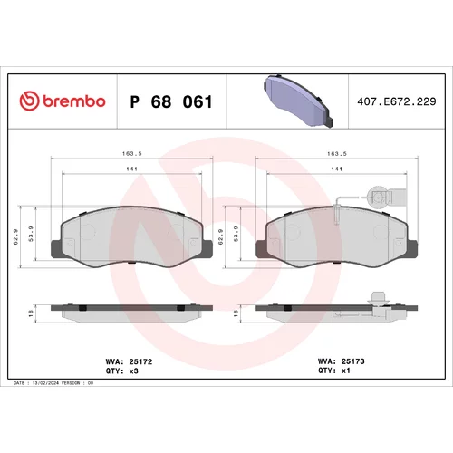 Sada brzdových platničiek kotúčovej brzdy BREMBO P 68 061