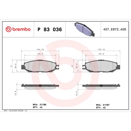 Sada brzdových platničiek kotúčovej brzdy BREMBO P 83 036