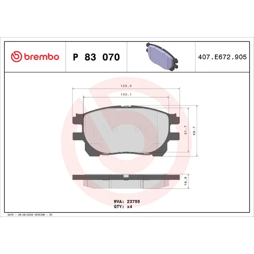 Sada brzdových platničiek kotúčovej brzdy BREMBO P 83 070