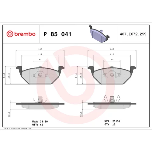 Sada brzdových platničiek kotúčovej brzdy BREMBO P 85 041X