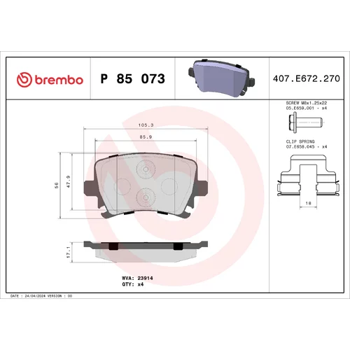 Sada brzdových platničiek kotúčovej brzdy BREMBO P 85 073X