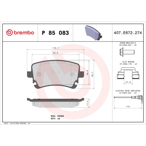 Sada brzdových platničiek kotúčovej brzdy P 85 083 /BREMBO/