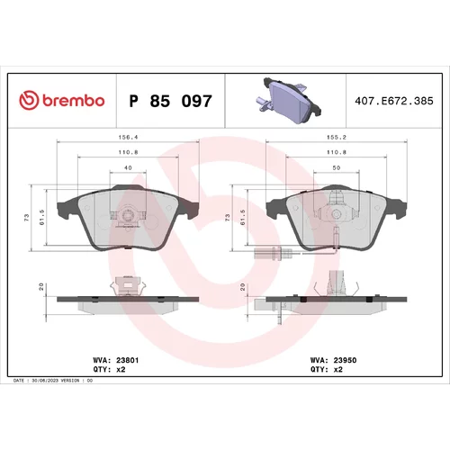 Sada brzdových platničiek kotúčovej brzdy P 85 097 /BREMBO/