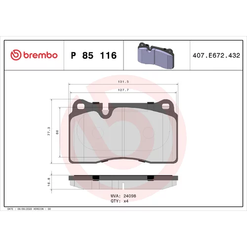 Sada brzdových platničiek kotúčovej brzdy BREMBO P 85 116