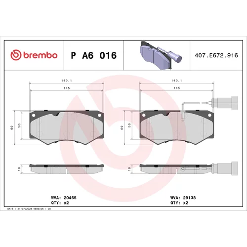 Sada brzdových platničiek kotúčovej brzdy BREMBO P A6 016