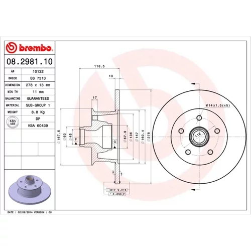 Brzdový kotúč BREMBO 08.2981.10