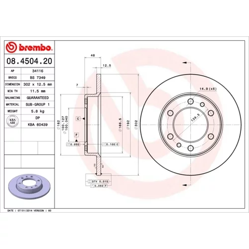 Brzdový kotúč BREMBO 08.4504.20