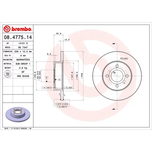 Brzdový kotúč BREMBO 08.4775.14