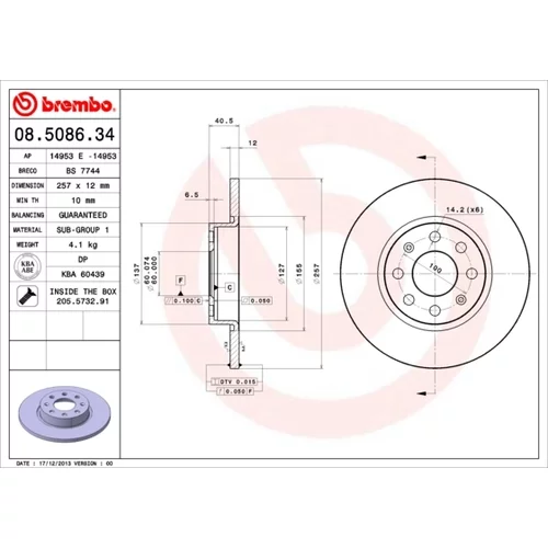 Brzdový kotúč BREMBO 08.5086.34