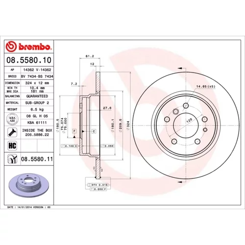 Brzdový kotúč BREMBO 08.5580.11