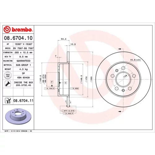 Brzdový kotúč BREMBO 08.6704.11