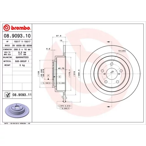 Brzdový kotúč BREMBO 08.9093.11